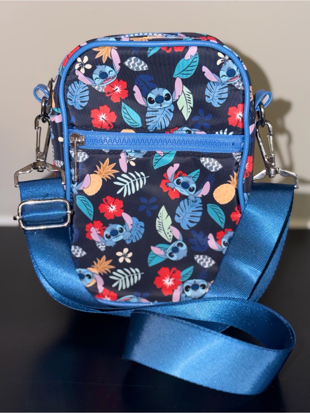 Bioworld Disney Stitch Tropical Print Crossbody Bag - Navy & Blue